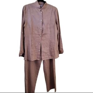2 Friends Irish Linen Tan Pant Set Size 10 Lagonlook Coastal Grandma Modest